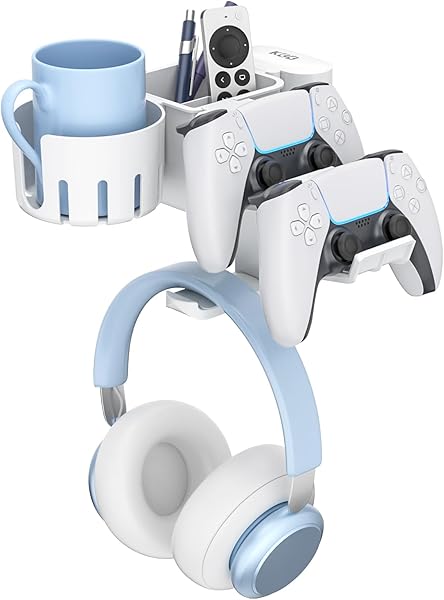 KDD 5'i 1 Arada Kelepçeli Masaüstü Düzenleyici - Döner Kulaklık Askısı Çıkarılabilir Bardaklıklı Kumanda Tutucu - Masaüstü De