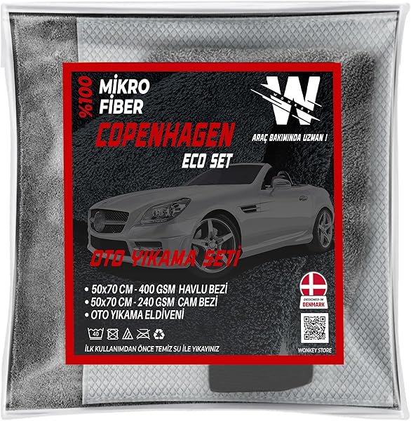 WONKEY - Mikrofiber Oto Yıkama Temizleme Seti | Araç Kurulama Havlusu + Otomobil Cam Bezi + Araba Yıkama Eldiveni Paketi (3'l