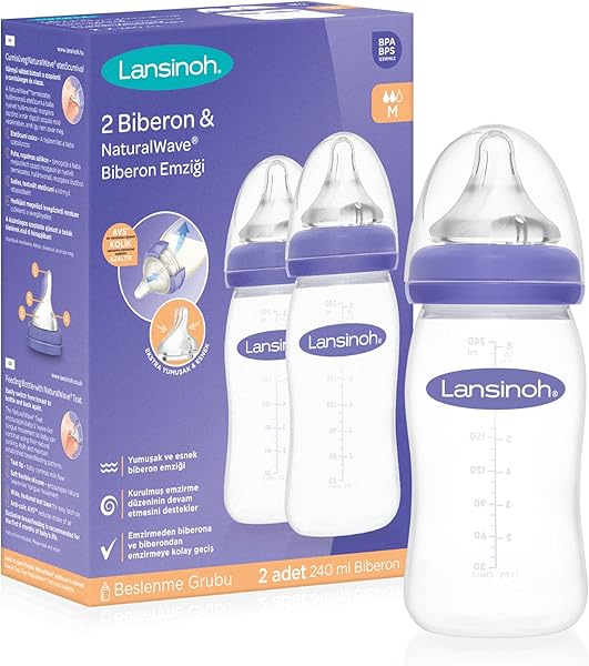 Lansinoh 76000 Biberon Seti 2'li, Şeffaf, Orta Akış (240ml x 2 Adet)