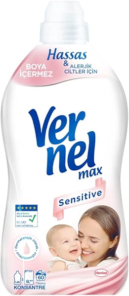 Vernel max Taze Sensitive Alerjik Ciltler için Boya İçermeyen 60 Yıkama Konsantre Çamaşır Yumuşatıcısı (1 x 1440 mL)
