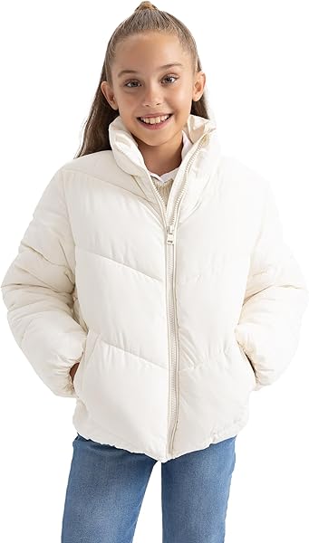 DeFacto Kız Çocuk Su İtici Dik Yaka Polar Astarlı Şişme Mont