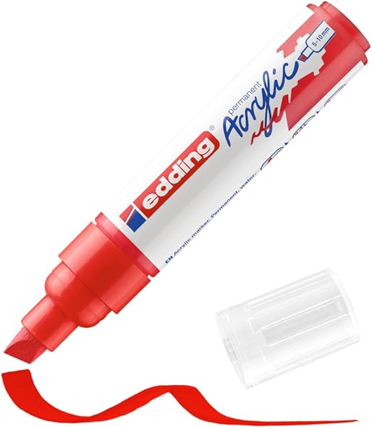 edding 5000 akrilik kalem geniş - kırmızı - 1 su geçirmez akrilik markör - kesik ucu 5-10 mm