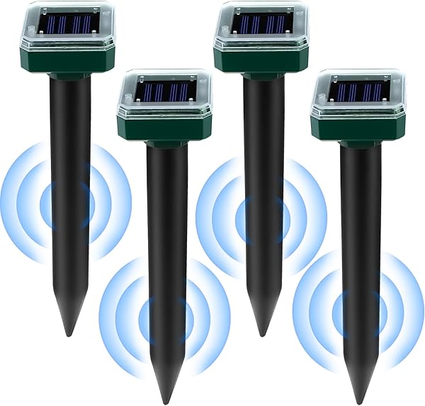 uollukoer Güneş köstebek kovucu yılan kovucu 4 paket dış mekan ultrasonik sincap kontrol sivri su geçirmez sonik cihazı ultra