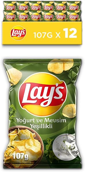 Lay's Yoğurt & Mevsim Yeşillikleri, Süper Boy, 107 g x 12 Adet