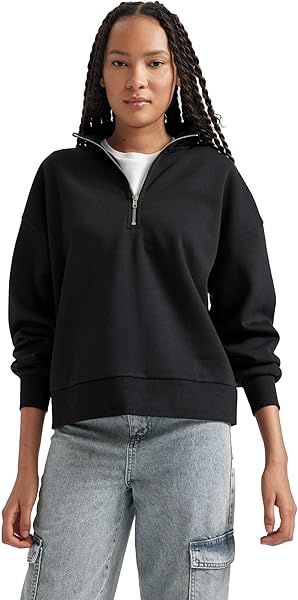 DeFacto Regular Fit Fermuarlı Dik Yaka Sweatshirt