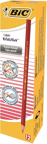 BIC Evolution Kırmızı Kopya Kalemi 12'li Kutu,Kıymık Oluşturmaz, Çiğnemeye Karşı Dayanıklı, Kolay Açılır