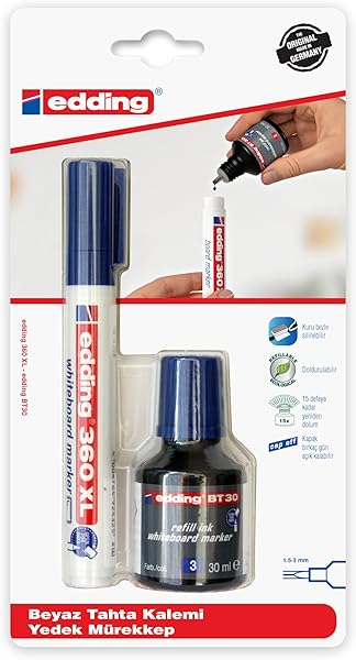 Edding 360XL BT30 Kombo 1'li Blister, Yazı Tahtası Kalemi, Mavi