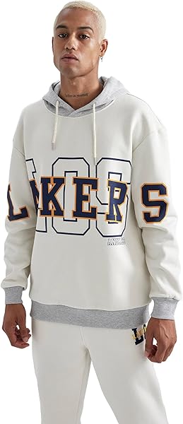 DeFacto DeFactoFit NBA Los Angeles Lakers Boxy Fit Kapüşonlu Kalın Sweatshirt