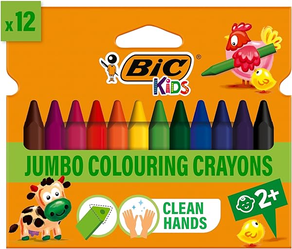 BIC Plastidecor Elleri Kirletmeyen Üçgen Pastel Boya, 12'Li Kutu, Elleri Boyamaz, 30 Aydan Büyük Çocuklar İçin İdeal