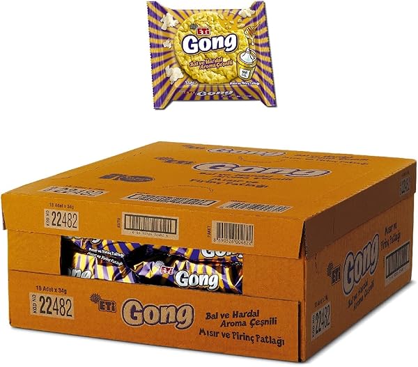 Eti Gong Bal ve Hardal Aroma Çeşnili Mısır ve Pirinç Patlağı 34 g x 18 Adet