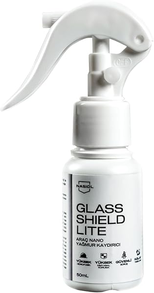 GlasShield Lite Araç Nano Yağmur Kaydırıcı Ve Su İtici Sprey-50 Ml-1 Yıl Etkili-Cam Koruma,Otomobil,Motosiklet Cam,Ayna Su Ka