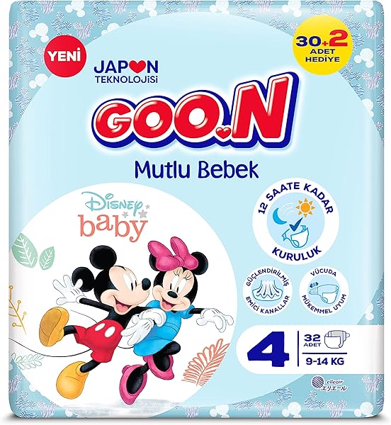 GOON GOO.N Mutlu Bebek 4 Beden 9-14 kg Bebek Bezi (1 x 32 Adet)