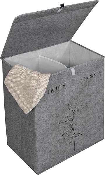 Mayaglory Keçe Deri Kulplu 2 Bölmeli Dekoratif Çamaşır Sepeti