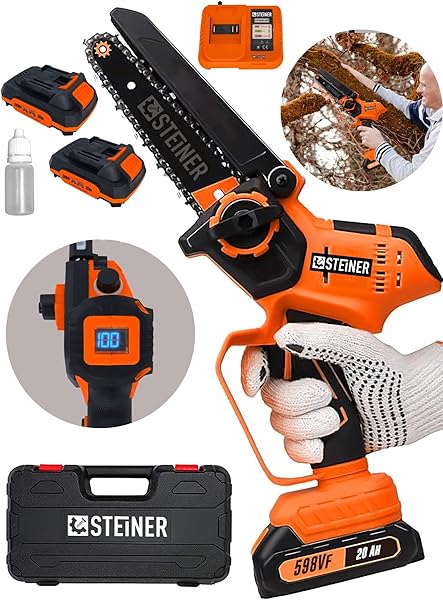 Steiner Alman 598 Vf Dijital Şarj Göstergeli Karbon Motor Şarjlı Akülü Dal Kesme Budama Testere Makinesi Turuncu