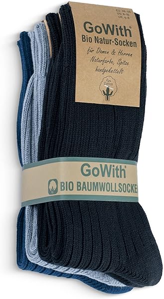 Gowith%100 Doğal Pamuktan Üretilmiş Ön Yıkamalı Dikişsiz Ribana Örgü Bio Naturel Kadın ve Erkek Çorap