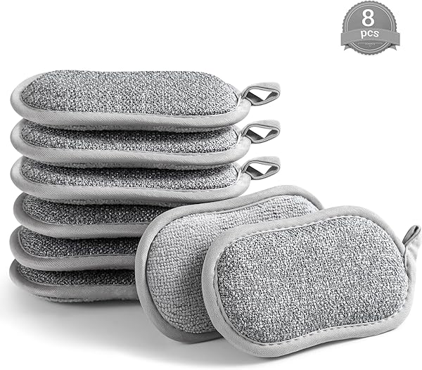 Bulaşık süngeri, yıkanabilir, 8 adet 2 cm ekstra kalın ve uzun ömürlü tencere temizleyici, mutfak süngeri, 2 güçlü taraflı te