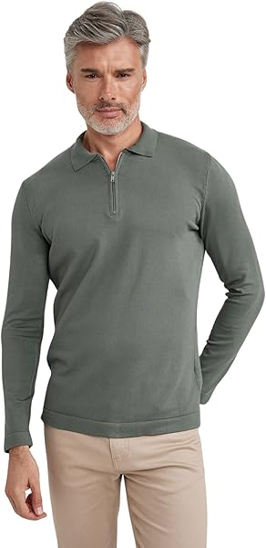 DeFacto Slim Fit Fermuarlı Polo Yaka Kazak