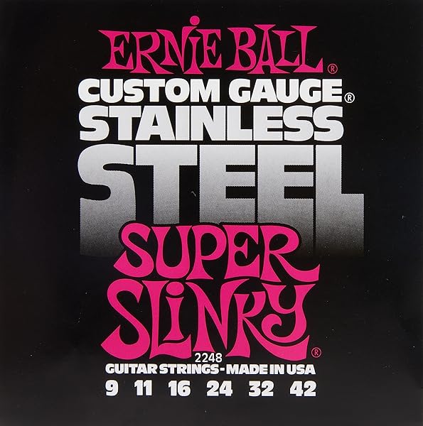 Ernie Ball Süper Slinky Paslanmaz Çelik Yara Elektro Gitar Telleri, Ölçü 9-42