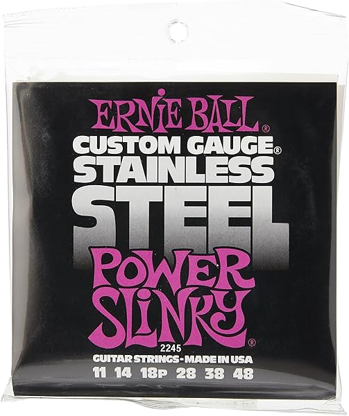 Ernie Ball Power Slinky Paslanmaz Çelik Yara Elektro Gitar Telleri, Ölçü 11-48