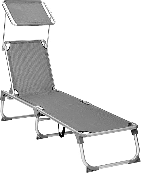 Songmics Ayarlanabilir ve Katlanabilir Gölgelikli Şezlong, 55x193x31 CM, Koyu Gri, GCB19WGV1