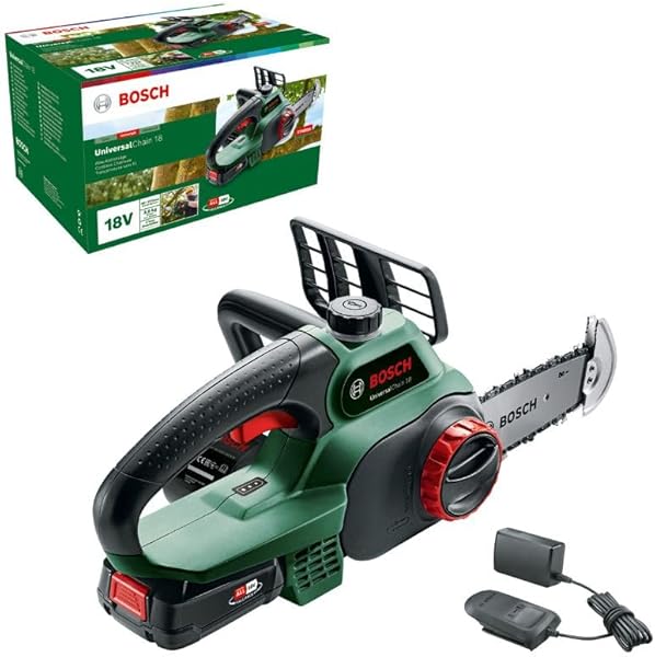 Bosch Home and Garden EasyChain 18 Akülü Zincirli Ağaç Kesme Makinesi, Yeşil, 18 V, 1 Akü, 20 cm Pala Uzunluğu, 13.5 cm Kesme