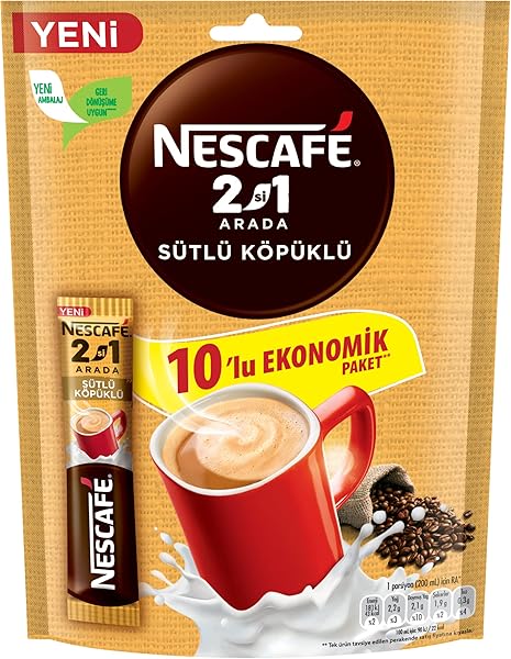 Nescafe 2'si 1 Arada Sütlü Köpüklü, 10 G x 40 Adet
