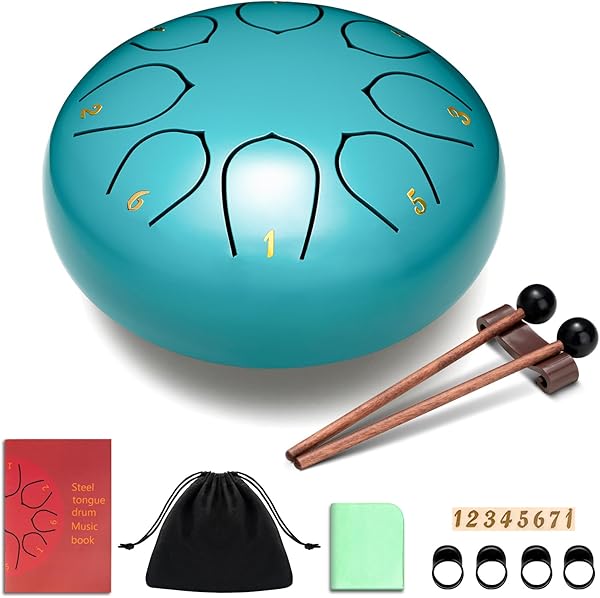 CAHAYA Steel Dil Drum 6 inç 8 Ton: Çelik Pan Tonları Vurmalı Çalgı, Çocuklar için Nota Defteri, Davul Çubuğu, Klavye ve Çanta