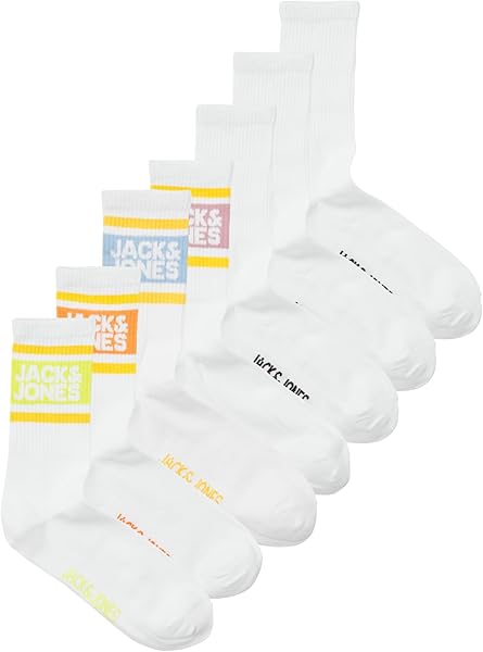 JACK & JONES Erkek JACLOGO STRIPE TENNIS SOCK 7 PACK Çorap Beyaz Tek Beden