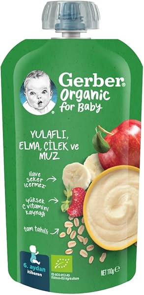 Gerber Organic Yulaflı Elma, Çilek ve Muz Püre 110g​