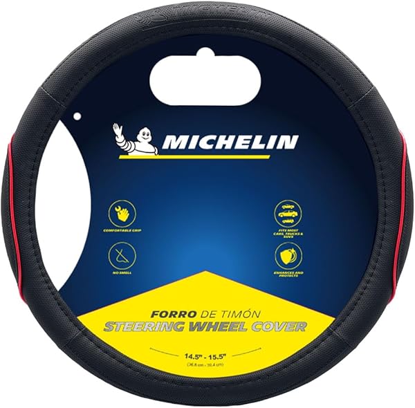 MICHELIN MC1003NR Premium Suni Deri Direksiyon Kılıfı, KIRMIZI