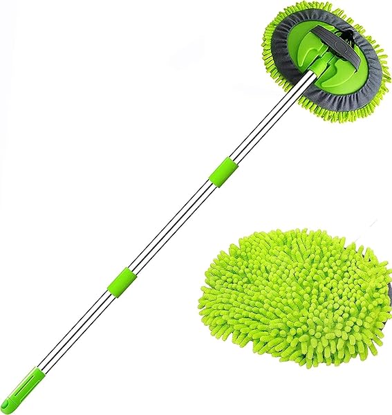 Busstier Teleskopik Oto Yıkama Mopu, Çok Fonksiyonlu Araba Temizleme Fırçası, Yedek Bezli