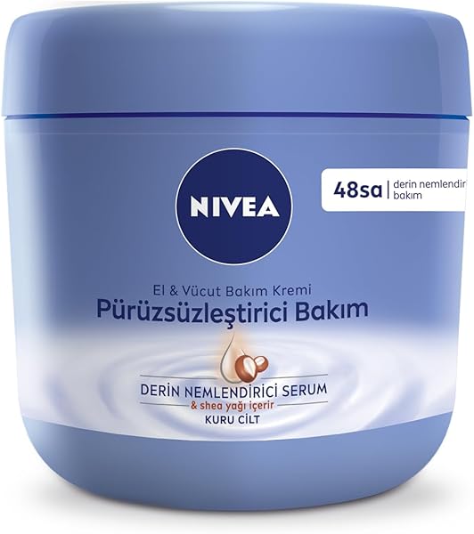 NIVEA El ve Vücut Bakım Kremi Pürüzsüzleştirici 400ml, 48 Saat Nemlendirici Serum, Shea Yağı, Kuru Ciltler