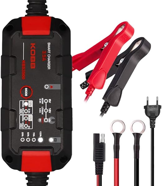 KOBB KBS3500 6V/12V 60Ah Akıllı Akü Şarj ve Akü Bakım Cihazı, Kırmızı/Siyah