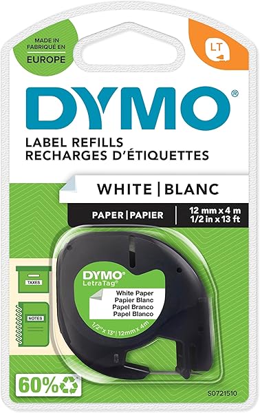 Dymo S0721510, LetraTag Kağıt Şerit (12 mm x 4 mt), Beyaz ( 59421)