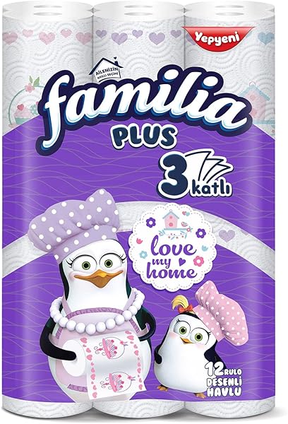 Familia Plus 3 Katlı Love My Home 12'li Desenli Kağıt Havlu (1 x 12 Rulo)