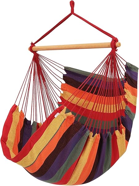 SONGMICS Hamak sandalye, 180 x 125 cm TÜV Rheinland maks. Statik yük 200 kg, iç ve dış mekan, gökkuşağı renkleri, GDC185