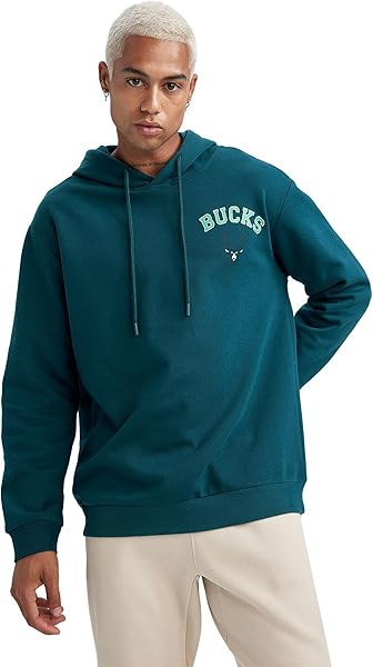 DeFacto DeFactoFit NBA Milwaukee Bucks Standart Fit Kapüşonlu Kalın Sweatshirt
