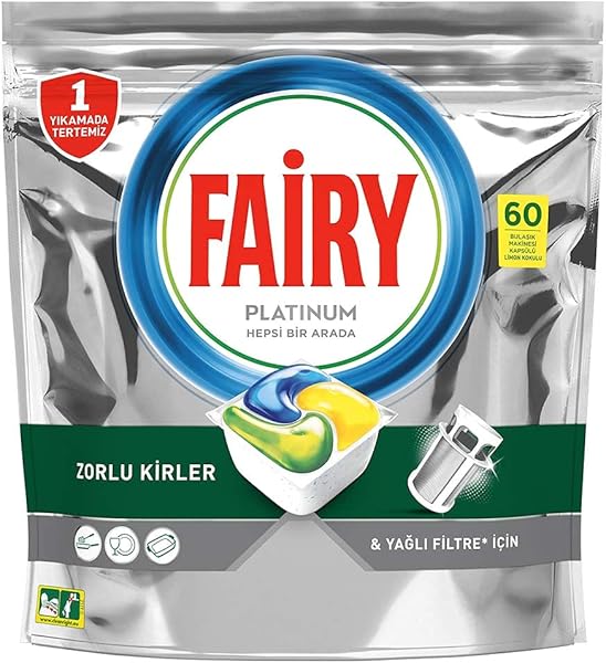 Fairy Platinum 60 Yıkama Bulaşık Makinesi Deterjanı Kapsülü Limon Kokulu, 60 Kapsül