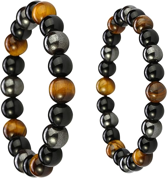 Doğal Enerji Taşları Yoga Bileklikleri 2 Adet Siyah Obsidyen Kaplan Gözü Taş Hematit Bileklik Kaplan Gözü Üç Katlı Bileklik G