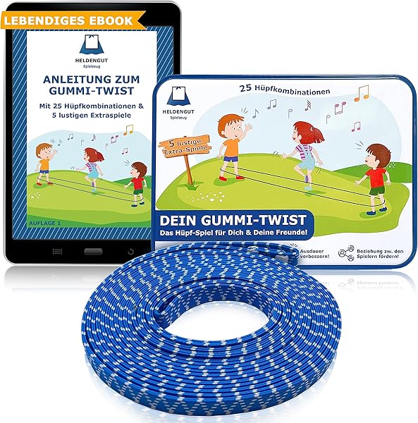 HELDENGUT® sevilen Gummitwist çocuklar talimatları ile [30 atlama oyunu dahil] Kızlar 7 veya 6 yaş, 8 yaş, 9 yaş - Sağlam Gum