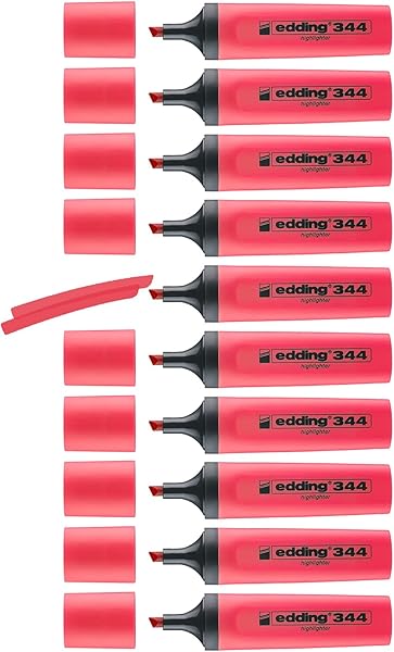 edding 344 fosforlu kalem kırmızı - 10 fosforlu kalem - 2-5 mm kesik uç