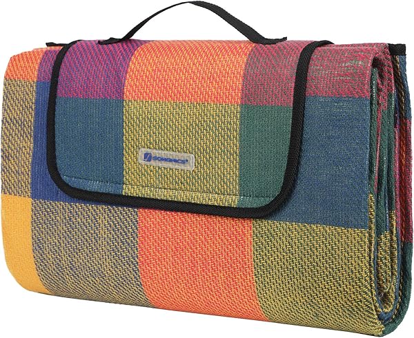 Songmics Isı İzoleli Su Geçirmez Piknik Örtüsü, Taşıma Saplı Plaj Örtüsü, GCM50K, 195 x 150 cm, Çok Renkli
