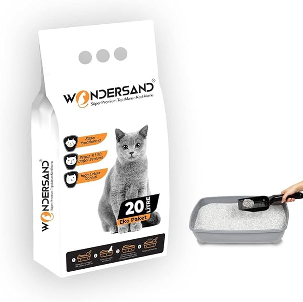 Wondersand 20 Lt Beyaz Bentonit Kokusuz KALIN Tane Kokusuz Süper Topaklanan Premium Kedi Kumu
