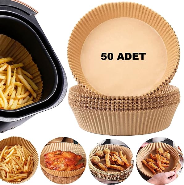 ROBEVE 50 Adet Airfryer Pişirme Kağıdı Fritöz Yağlı Kağıt Yanmaz Yağlı Pişirme Kağıdı Airfryer Yanmaz Yapışmaz Pişirme Kağıdı