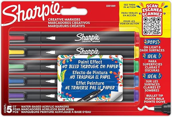 SHARPIE Creative Marker Akrilik Boya Kalemleri | Yuvarlak Uçlu Su Bazlı Boya Kalemi | Mürekkep Kağıda Geçirmez ve Çoğu Yüzey 