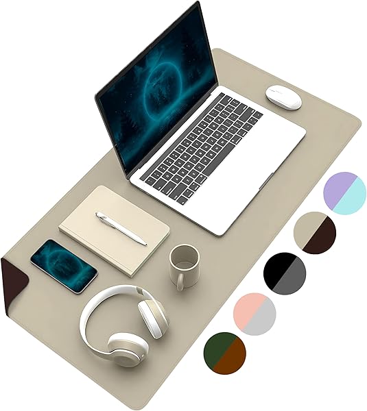 Klasse Çift Renk PU Deri Masa Matı 80x40 Cm Mousepad, Su Geçirmez Masa Sümeni, Çift Taraflı Kullanım, Dizüstü Bilgisayar/Ofis