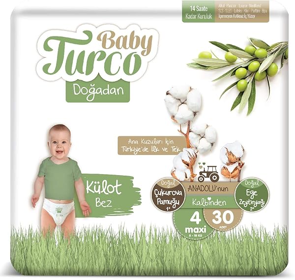 Baby Turco Doğadan 4 Beden Maxi Bebek Külot Bezi (1 x 30 Adet)