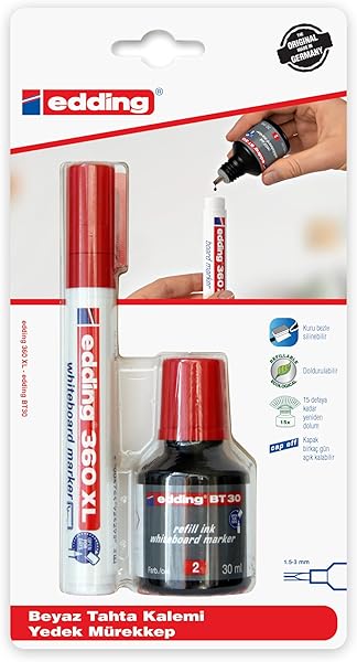 Edding 360XL BT30 Kombo 1'li Blister, Yazı Tahtası Kalemi, Kırmızı