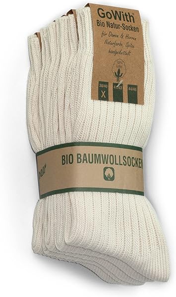 Gowith%100 Doğal Pamuktan Üretilmiş Ön Yıkamalı Dikişsiz Ribana Örgü Bio Naturel Kadın ve Erkek Çorap