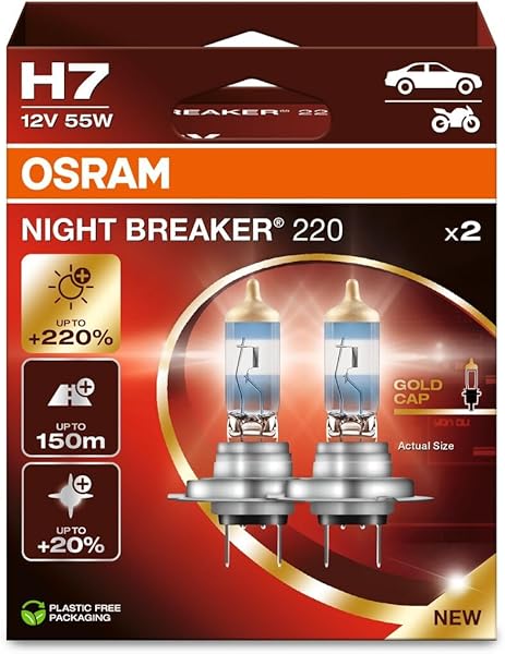 Osram H7 Night Breaker Ampuller, 12V, 220% Fazla Işık, 2'li Paket
